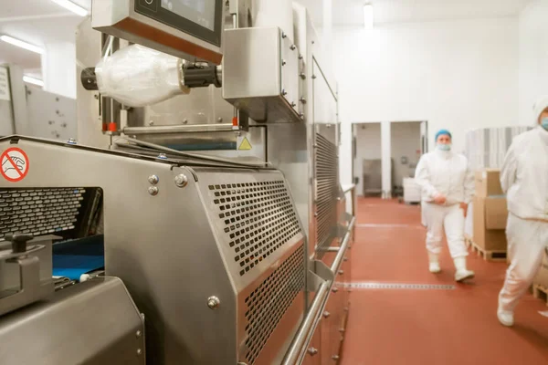 Bir et fabrikasında endüstriyel ekipman. Et işleme ekipmanları. Doğal malzemelerden gıda üretimi fabrikası. Yemekler, uygun yiyecekler. Et işleme tesisi.