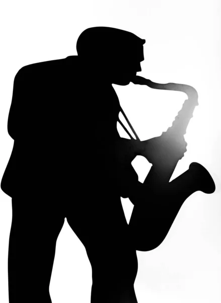 Shadow of a musician on white background — Stock Photo, Image