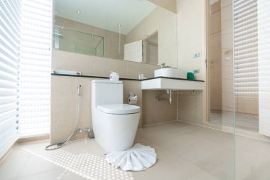 Lüks güzel iç gerçek banyo lavabo, klozet ev veya ev inşa özellikleri