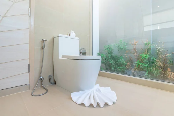 Luxury bathroom feature toilet bowl home, house, building — стоковое фото