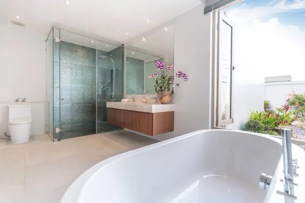 Salle de bain de luxe avec lavabo et baignoire maison, maison, bâtiment — Photo