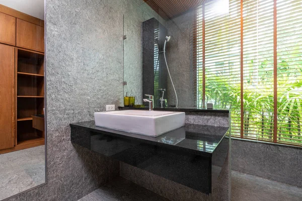 Salle de bain de luxe avec lavabo WC avec pomme de douche — Photo