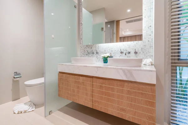 럭셔리 욕실 기능 분 지, 집 또는 가정 건물에 있는 화장실 — 스톡 사진