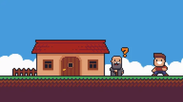 Pixel escena del juego de arte — Vector de stock