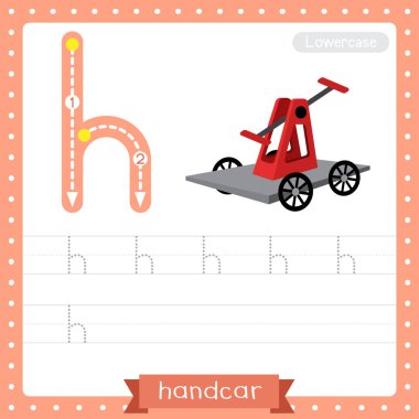 H harfi küçük çocuklar için renkli taşımacılık ABC alfabe iz sürme uygulaması çocuklar için Handcar İngilizce kelime bilgisi ve el yazısı Vektör İllüstrasyonu.