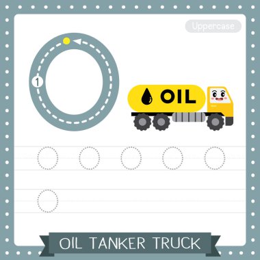 O büyük harf şirin çocuklar renkli taşımacılık ABC alfabe takip uygulaması çocuklar için Oil Tanker Truck İngilizce kelime bilgisi ve el yazısı Vektör Illustration.