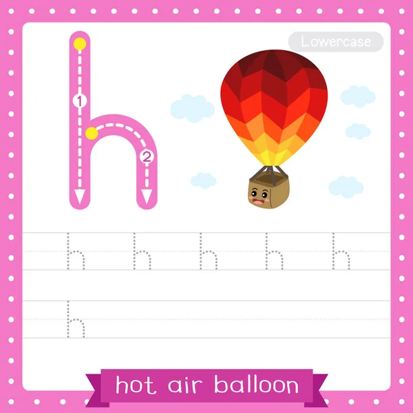 手紙H小文字かわいい子供カラフルな輸送Abcのアルファベット追跡練習ワークシートの熱気球の子供たち英語の語彙や手書きを学ぶためベクトルイラスト — ストックベクタ