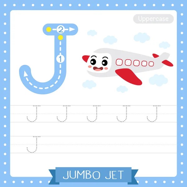 알파벳 연습용 Jumbo Jet 단어와 글씨를 배우는 아이들을 것이다 — 스톡 벡터