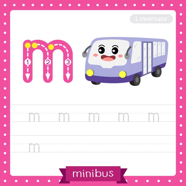 Lettre Minuscules Enfants Mignons Transports Colorés Abc Alphabet Traçage Feuille — Image vectorielle