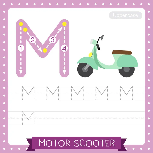 Lettre Majuscules Mignons Enfants Transports Colorés Abc Alphabet Traçage Feuille — Image vectorielle