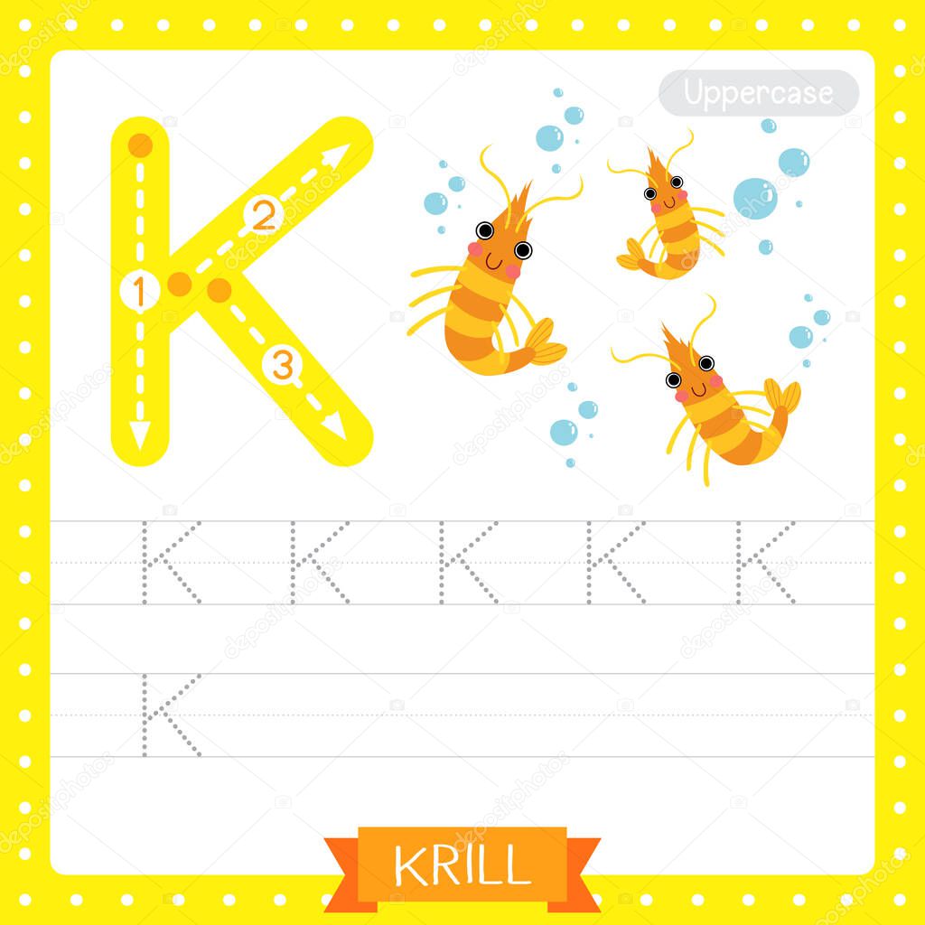 Letter K Uppercase Cute Children Colorful Zoo And Animals Abc Alphabet Tracing Practice Worksheet Of Krill For Kids Learning English Vocabulary And Handwriting Vector Illustration Premium Vector In Adobe Illustrator Ai