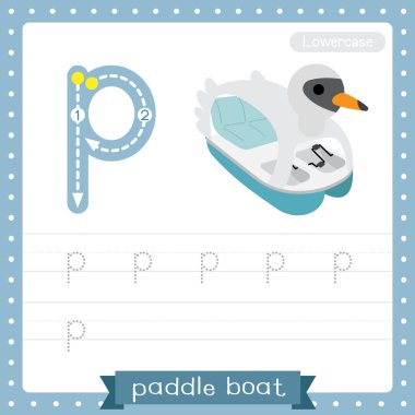 P harfi küçük çocuklar için renkli taşımacılık ABC alfabe takip uygulaması çocuklar için Paddle Boat İngilizce kelime bilgisi ve el yazısı Vektör Illustration.