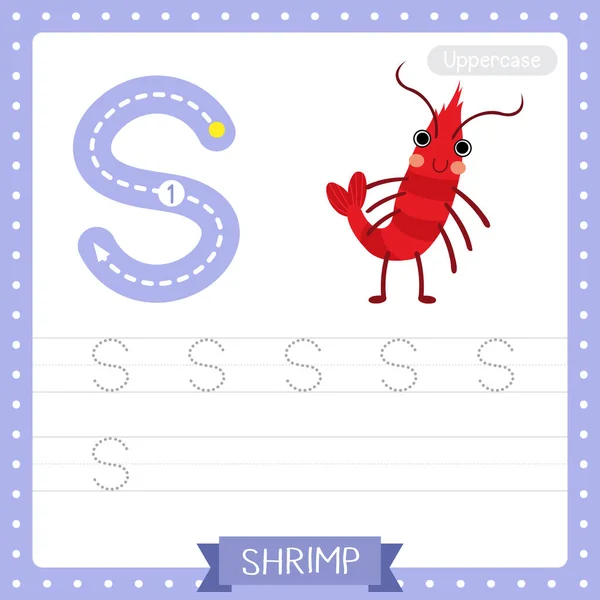대문자귀여운 어린이 동물원 Abc 알파벳 연습을 시험지 Standing Shrimp — 스톡 벡터