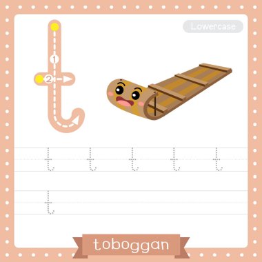 T harfi küçük çocuklar için renkli taşımacılık ABC alfabe takip alıştırması çocuklar için Toboggan İngilizce kelime bilgisi ve el yazısı Vektör Illustration.