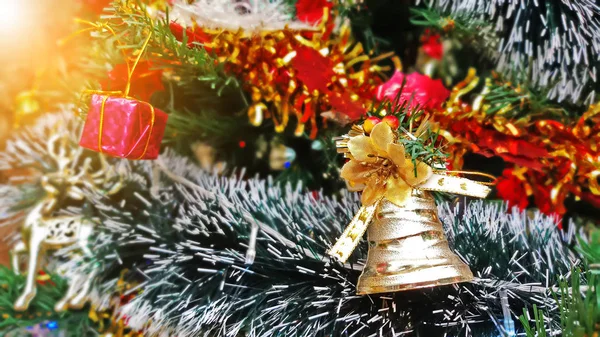 Fechar Decorações Árvore Natal Fundo Ano Novo Decoração Férias Inverno — Fotografia de Stock