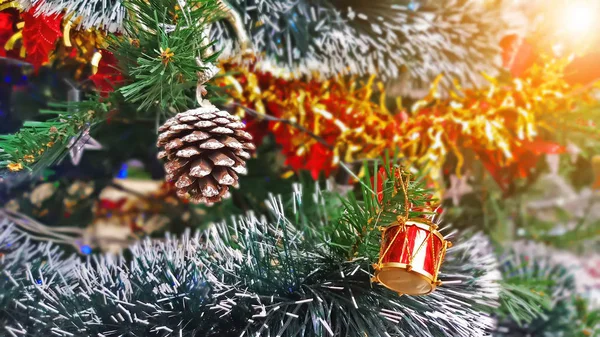 Fechar Decorações Árvore Natal Fundo Ano Novo Decoração Férias Inverno — Fotografia de Stock