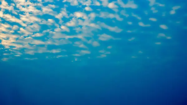 Awan putih dengan langit biru di latar belakang, awan di cakrawala langit biru — Stok Foto