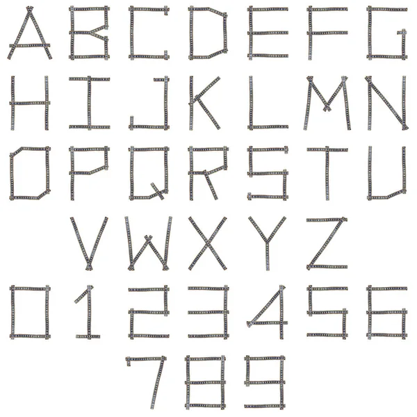 Джинсы алфавит А-Я и число изолированных — стоковое фото