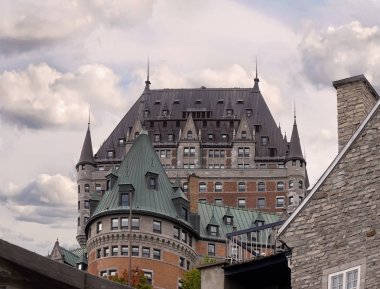 Yukarıdan ünlü Le Chateau Frontenac otel ile görüntüleyin. Quebec City, Amerika Birleşik Devletleri.