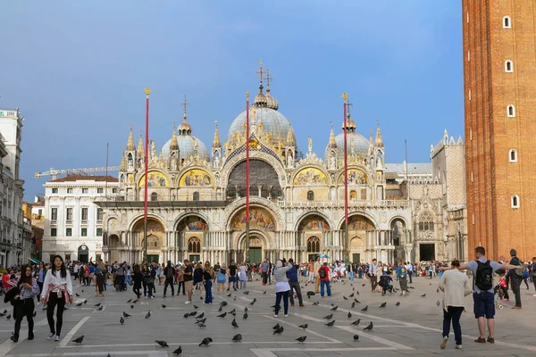 Венеція Італія Квітня 2018 Вид Площу Сан Марко Людьми Голуби — стокове фото
