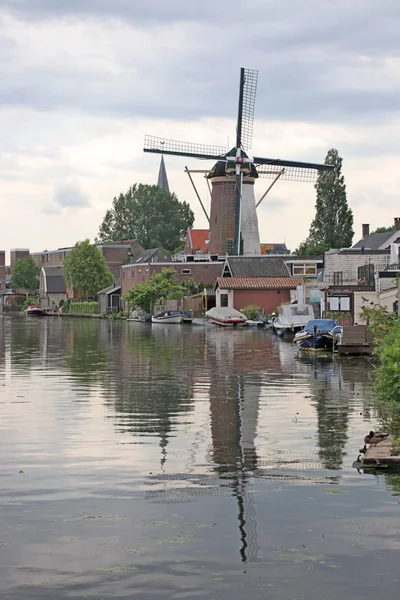 Oude Oude Windmolen Langs Rivier Oude Rijn Stad Van Bodegraven — Stockfoto