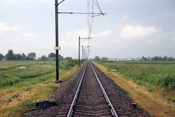 Pojedynczy Railroad Track Beween Alphen Aan Den Rijn Bodegraven Który — Zdjęcie stockowe