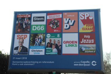 Yerel seçimler ile 2018 yılında Hollanda'da Capelle aan den Ijssel 10 partiler seçilme tüm taraflar ile Belediye tarafından yapılan genel billboard