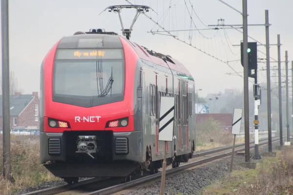 Red Black Net Train Single Railroad Track Waddinxveen Gouda Alphen — Stock Photo, Image