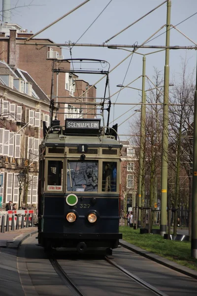 Blue Classic Streetcar A327 Named Blauwe Tram Vijverberg Hague Netherlands — Stock Photo, Image