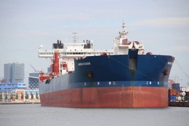 Vinçler ve gemi Heijpaat waalhaven Harbor, Hollanda, Rotterdam bağlantı noktası