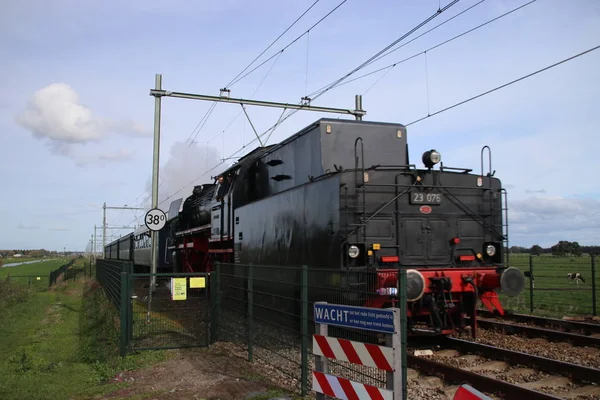 Ancien Train Vapeur Organisation Ssn Rotterdam Circulant Sur Voie Ferrée — Photo