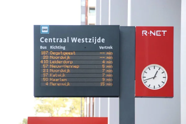 Departure Board Busses Leiden Central Station Net Netherlands — Stock Photo, Image