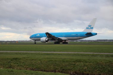 PH-Bqa Klm Royal Dutch Airlines Boeing 777 Polderbaan (18r - 36 l) Hollanda'da Amsterdam schiphol Havaalanı üzerinde çıkış yapan.