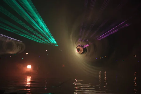 Lasershow Colorido Canal Anel Zuidplaspolder Durante Evento Vlootschouw Nieuwerkerk Aan — Fotografia de Stock