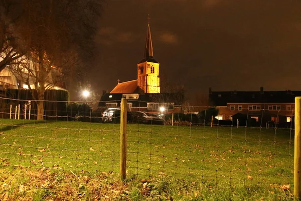 Old Reformed Church Nieuwerkerk Aan Den Ijssel Illuminated Orange Light — стоковое фото