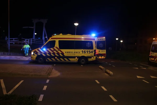 Ambulance Flashing Blue Lights Netherlands Incident Location — Stock Photo, Image