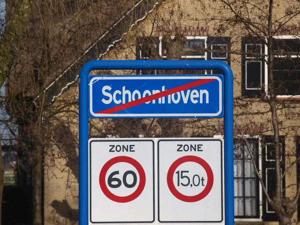 Sign End Urban Area Schoonhoven Which Part Municipality Krimpenerwaard — Stock Photo, Image