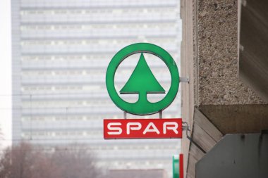 logo of the SPAR supermarket on the wall on the Herengracht in Den Haag the Netherlands clipart