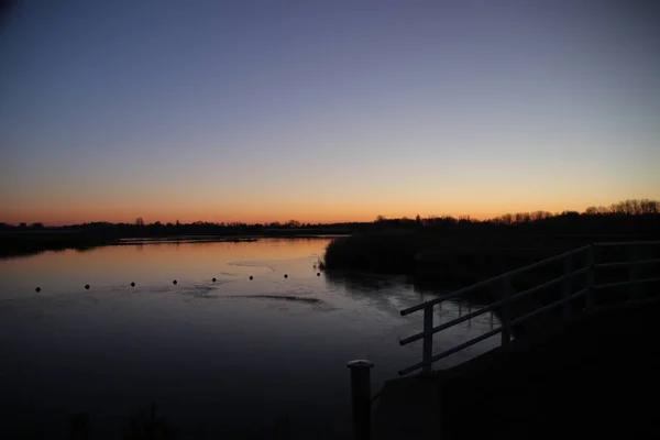 Coucher Soleil Réfléchit Sur Eau Rottemeren Rivière Rotte Zevenhuizen Près — Photo