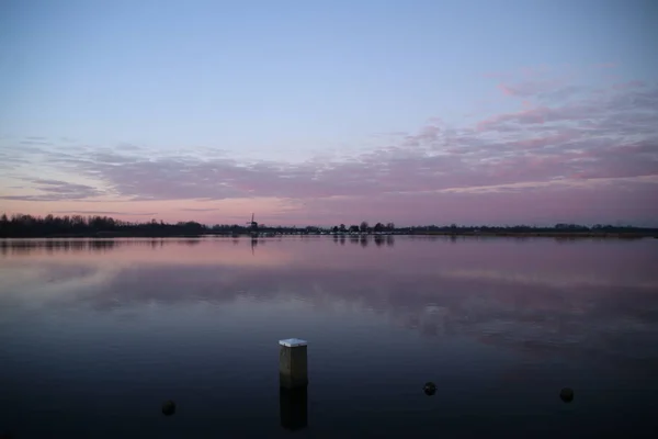 Sunset Memantulkan Air Dari Rottemeren Dan Sungai Rotte Zevenhuizen Dekat — Stok Foto