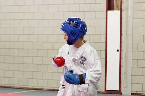 Petit Enfant Ans Pratique Ses Compétences Taekwon Pendant Formation Aux — Photo