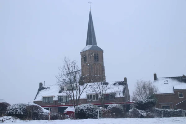 Χιόνι Στο Παλαιό Μέρος Της Πόλης Nieuwerkerk Aan Den Ijssel — Φωτογραφία Αρχείου