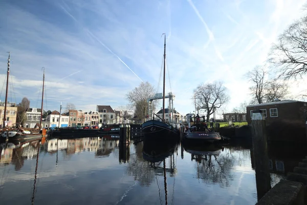 Stary Port Muzeum Gouda Zabytkowych Statków Mallegatsluis Śluzy Hollandsche Ijssel — Zdjęcie stockowe