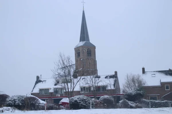 Neige Dans Vieille Ville Nieuwerkerk Aan Den Ijssel Autour Canal — Photo