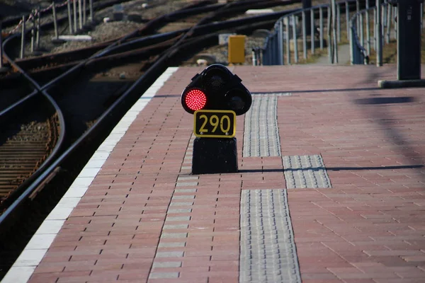 Señal Roja 290 Plataforma Del Ferrocarril Estación Central Rotterdam Los — Foto de Stock