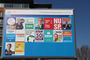 Önceden basılmış seçim afişleri 20th Mart 2019 Hollanda Bölgesel seçimler için Pano 