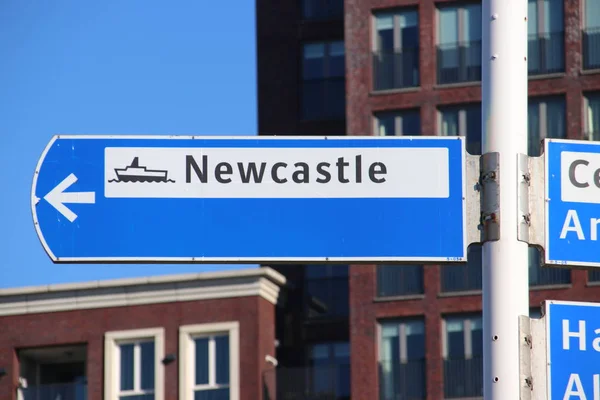 Znak Drection Newcastle Dfds Terminali Ijmuiden Prom Newcastle Anglii — Zdjęcie stockowe