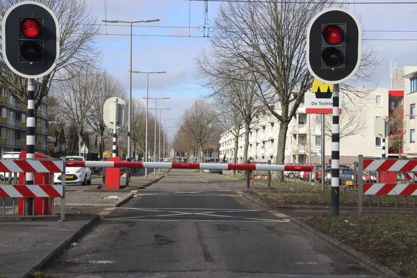 Bariéry Nezastavení Červenou Křižovatce Metrem Stanici Tochten Zevenkamp Rotterdam Nizozemsku — Stock fotografie