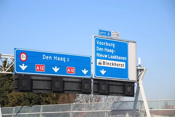 Indicazioni Stradali Sopra Autostrada A12 Prins Clausplein Direzione Den Haag — Foto Stock