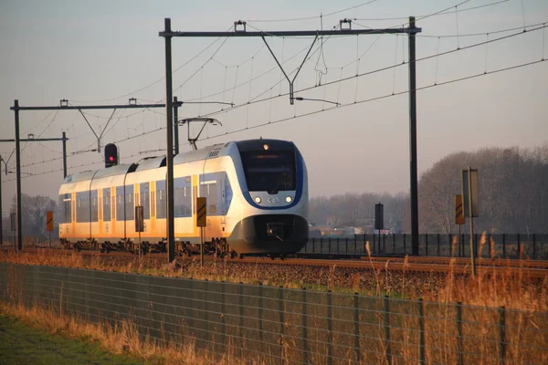 Slt Sprinter Local Commuter Train Evening Sun Gouda Rotterdam Moordrecht — Stock Photo, Image